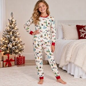BedHead PJs Kids Size 12 Christmas Santa Shark Pajama Set Cotton Stretch
